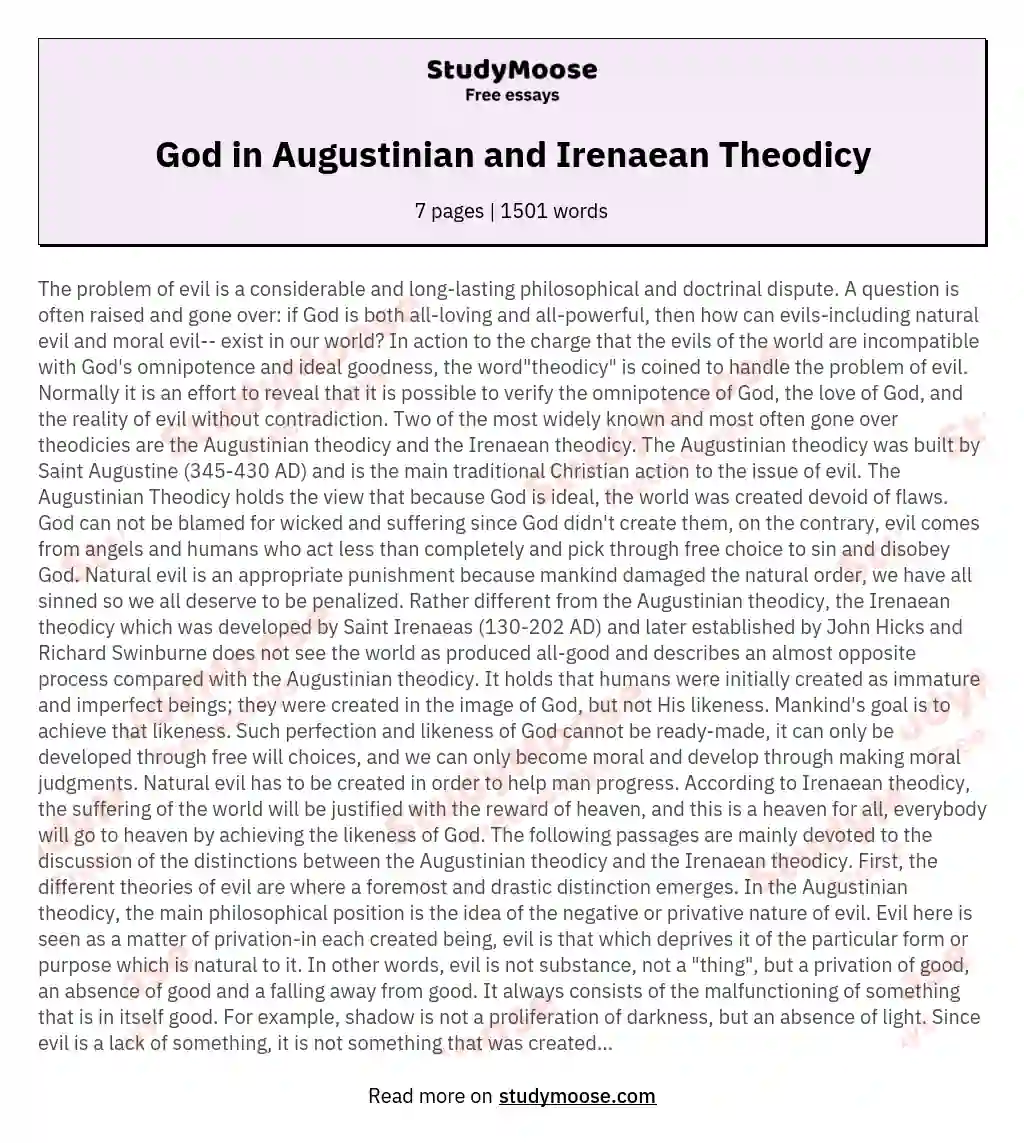 God in Augustinian and Irenaean Theodicy essay