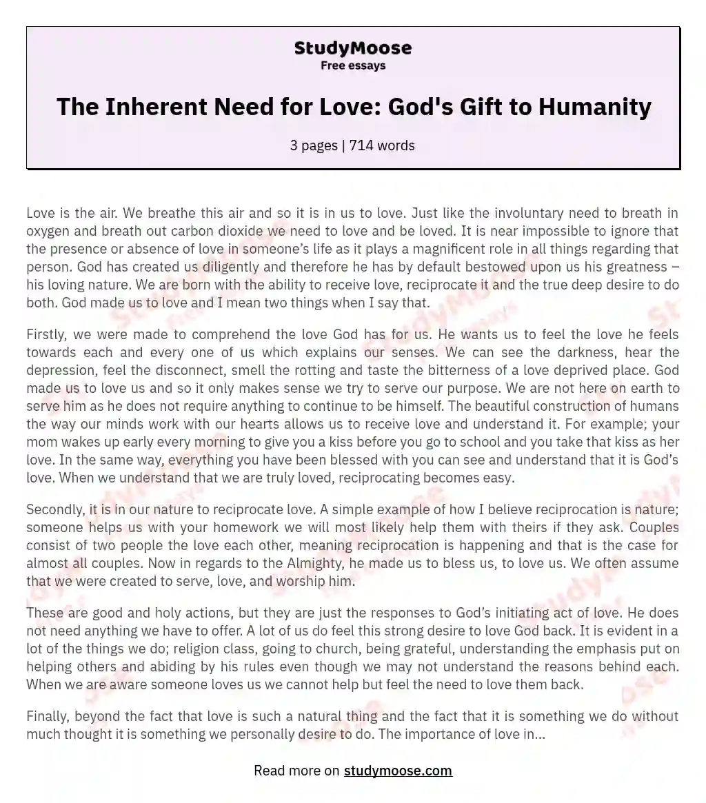 The Inherent Need for Love: God's Gift to Humanity essay