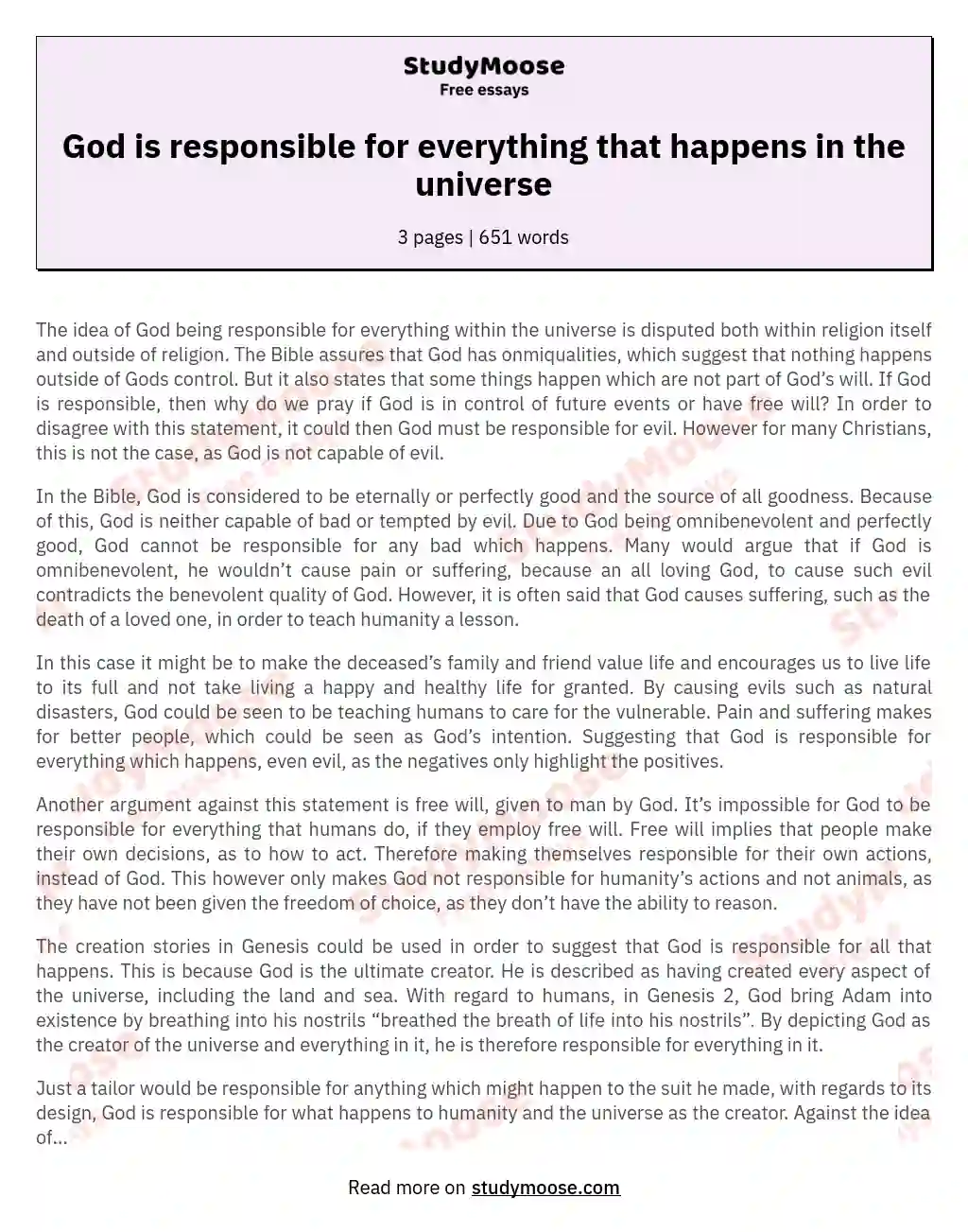 God is responsible for everything that happens in the universe
