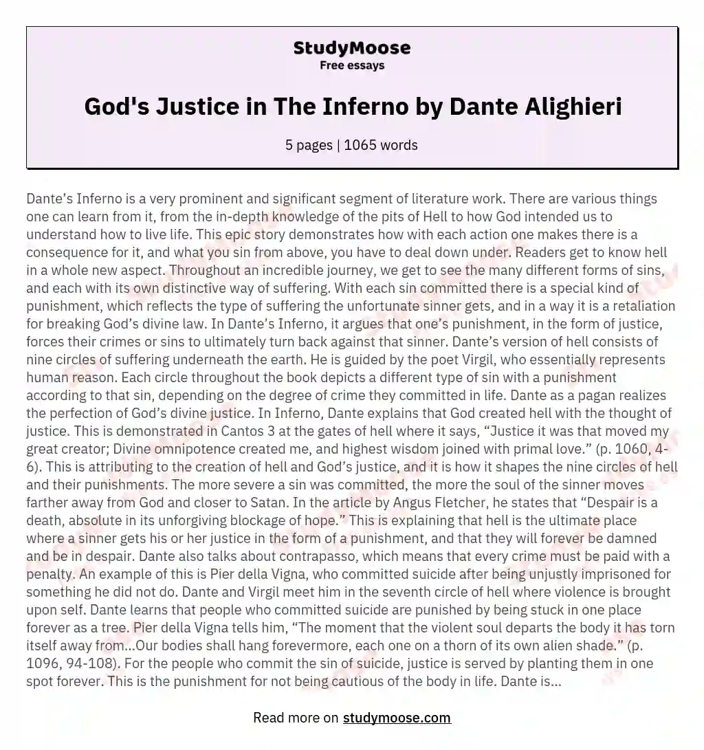 God's Justice in The Inferno by Dante Alighieri