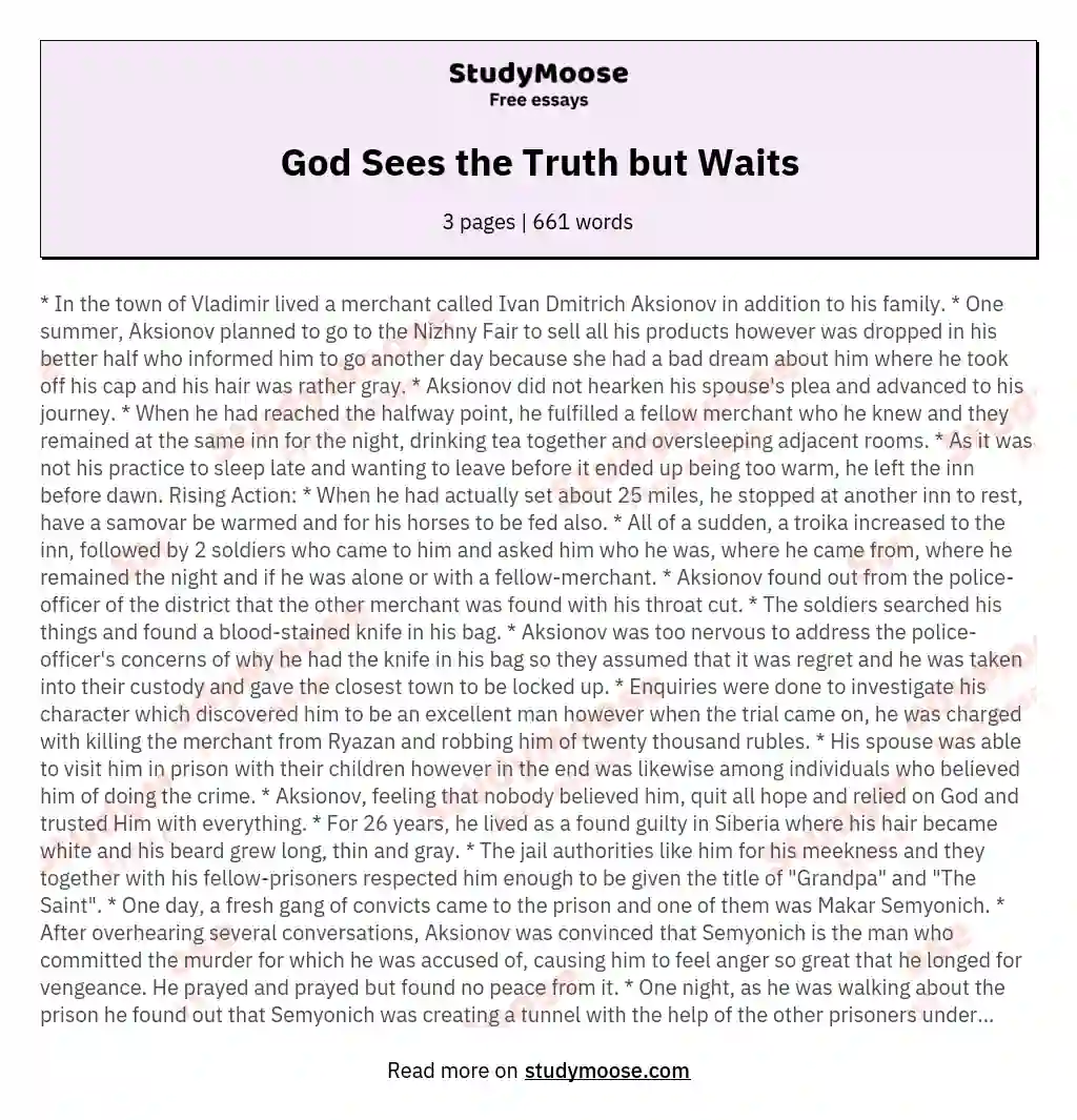 God Sees the Truth but Waits essay
