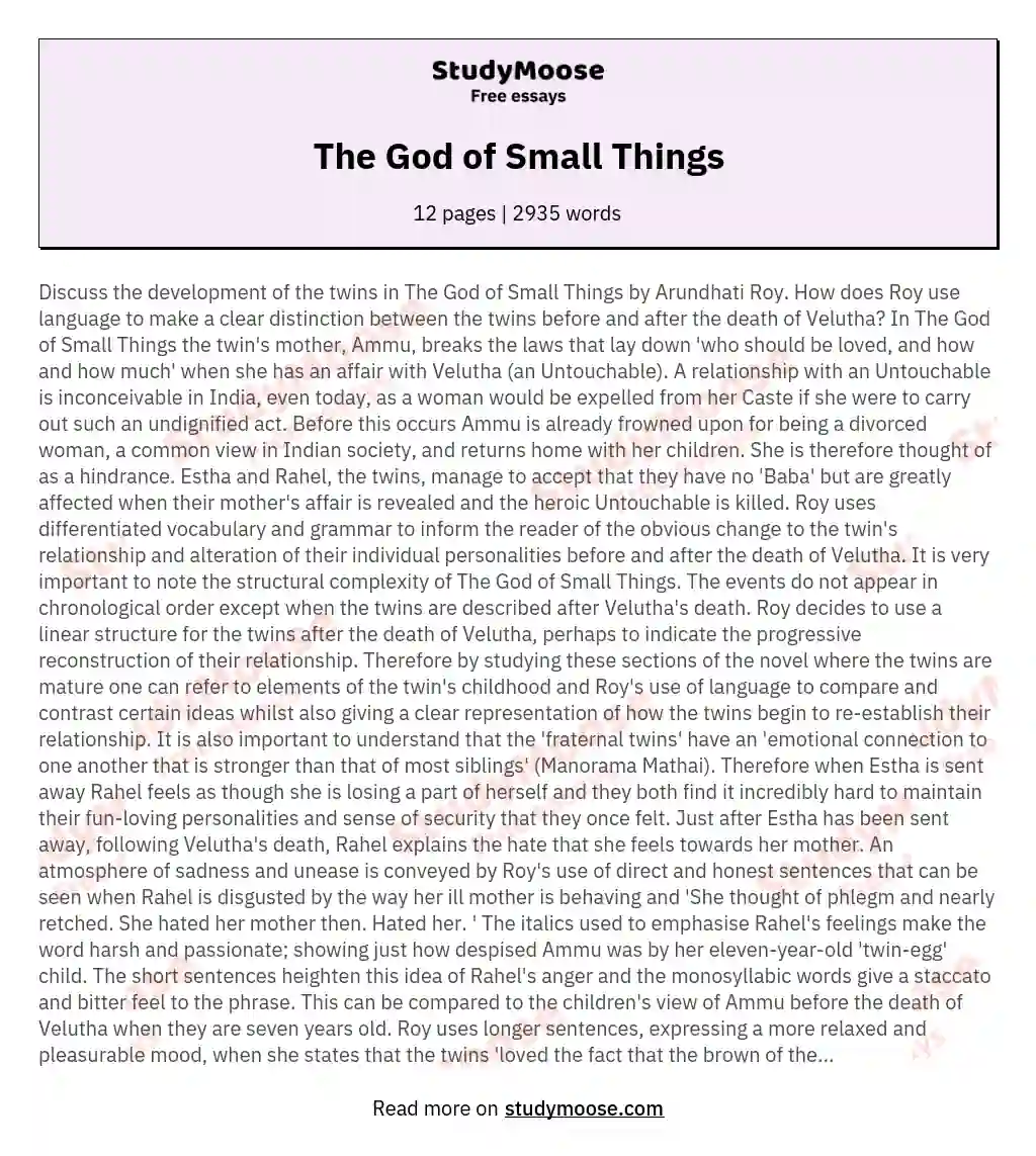 essay topics the god of small things