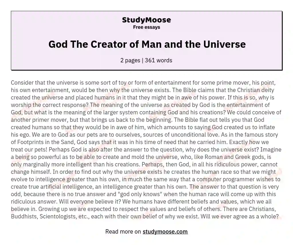 God The Creator of Man and the Universe essay