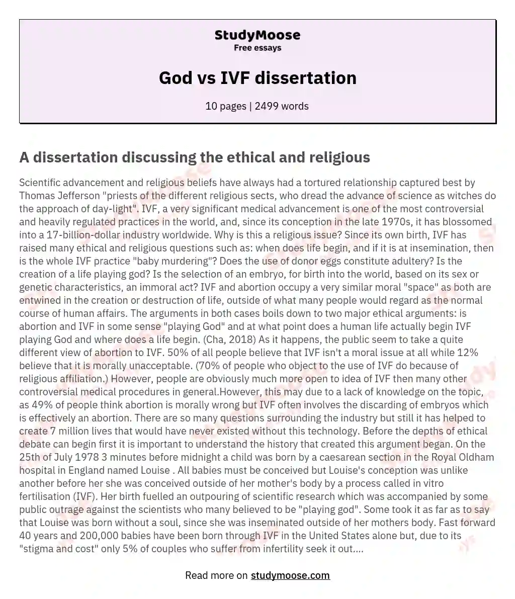 God vs IVF dissertation essay