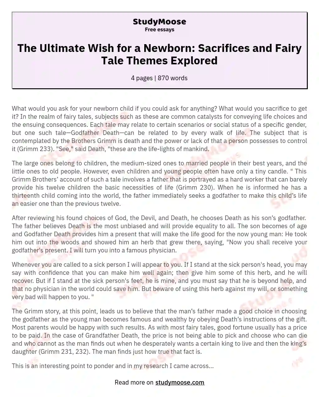 The Ultimate Wish for a Newborn: Sacrifices and Fairy Tale Themes Explored essay