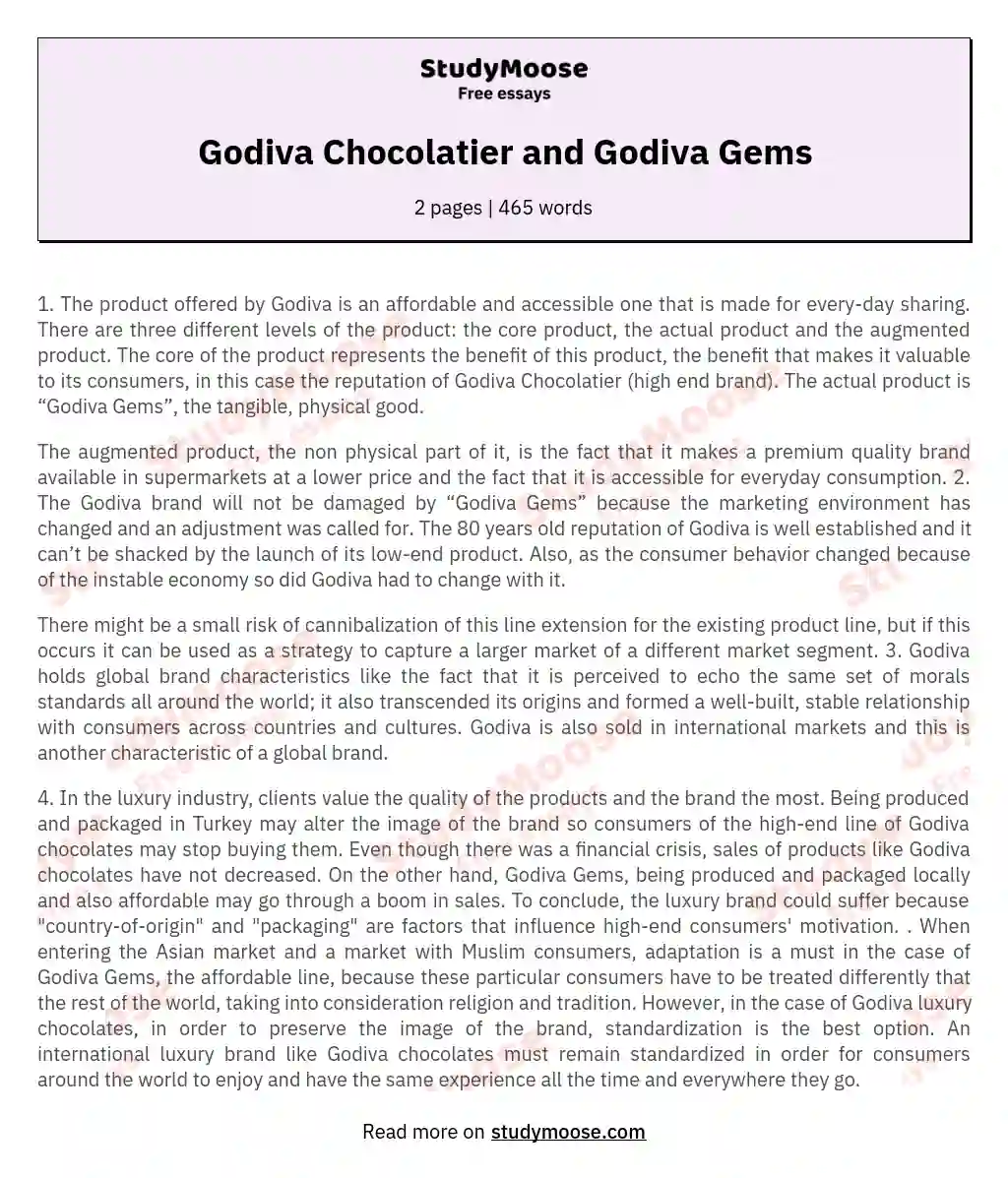 Godiva Chocolatier and Godiva Gems essay