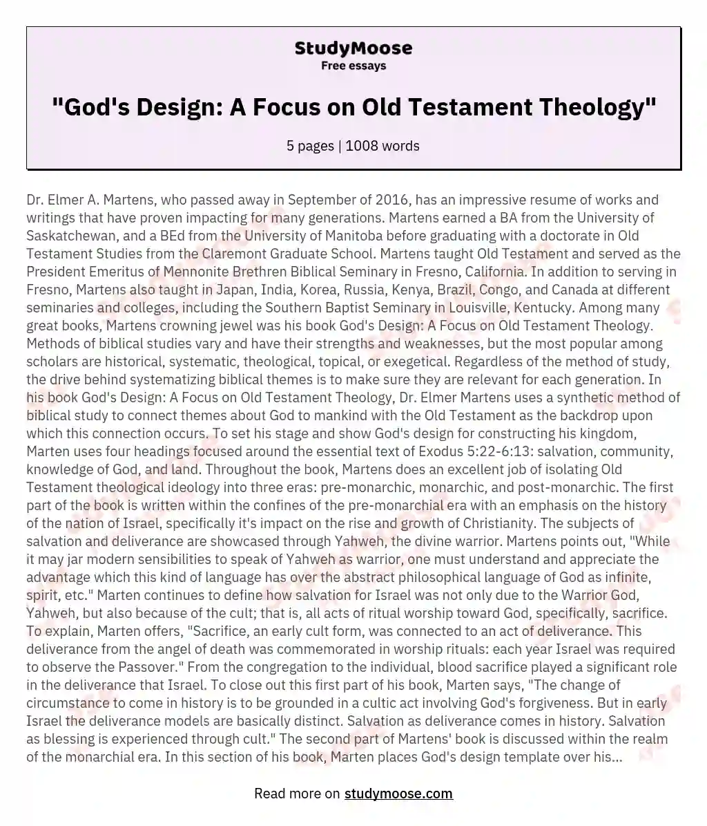 "God's Design: A Focus on Old Testament Theology"