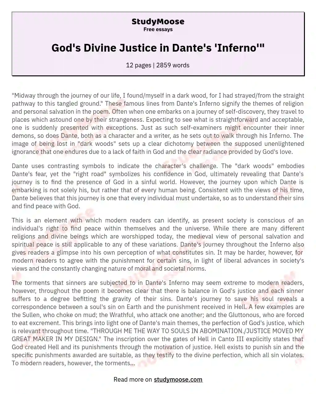God's Divine Justice in Dante's 'Inferno'" essay