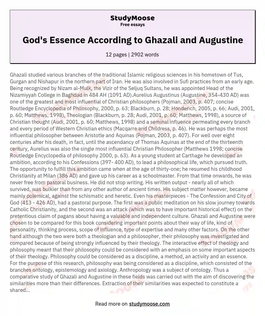 God's Essence According to Ghazali and Augustine