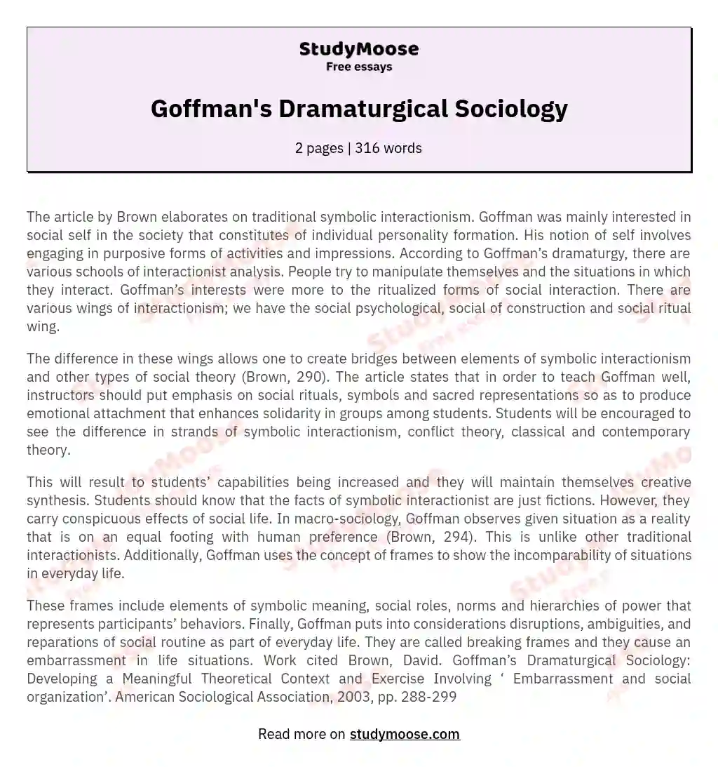 Goffman's Dramaturgical Sociology essay