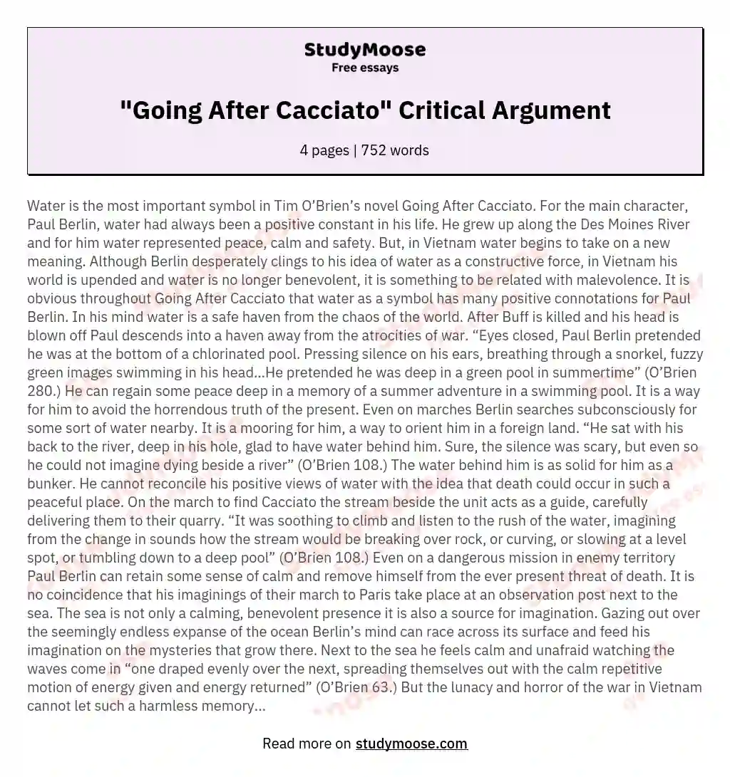 "Going After Cacciato" Critical Argument