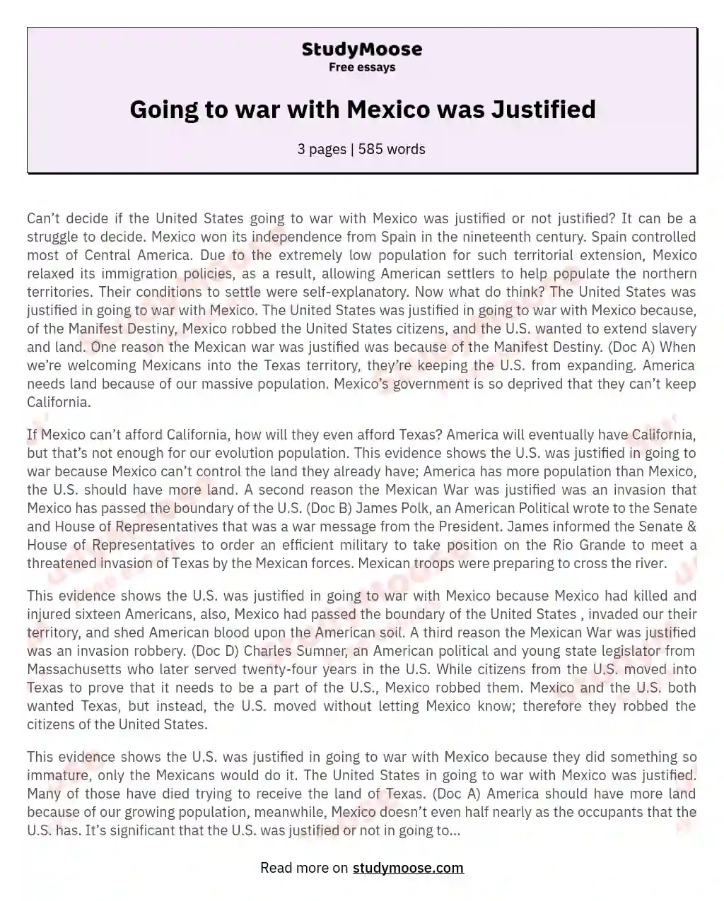 Going to war with Mexico was Justified essay