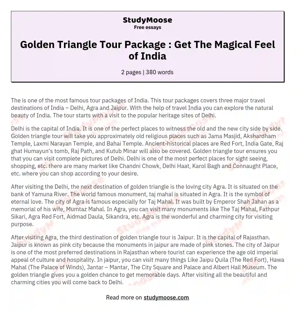 Golden Triangle Tour Package : Get The Magical Feel of India essay