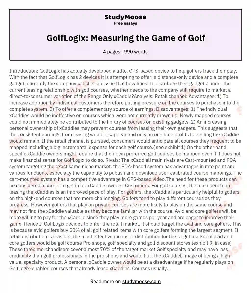 GolfLogix: Measuring the Game of Golf essay