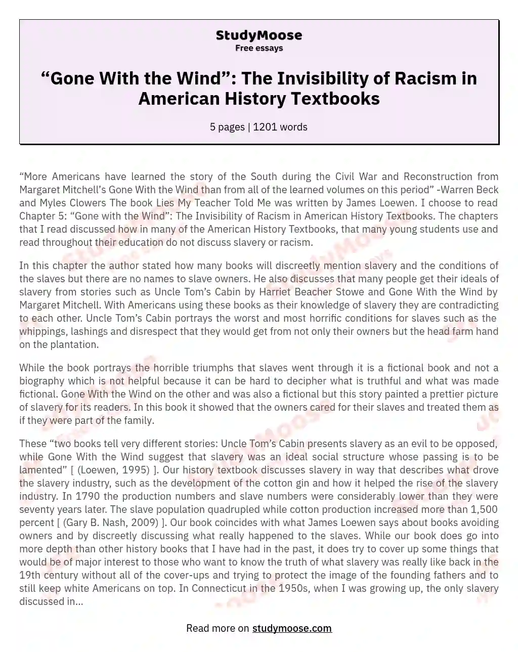 “Gone With the Wind”: The Invisibility of Racism in American History Textbooks