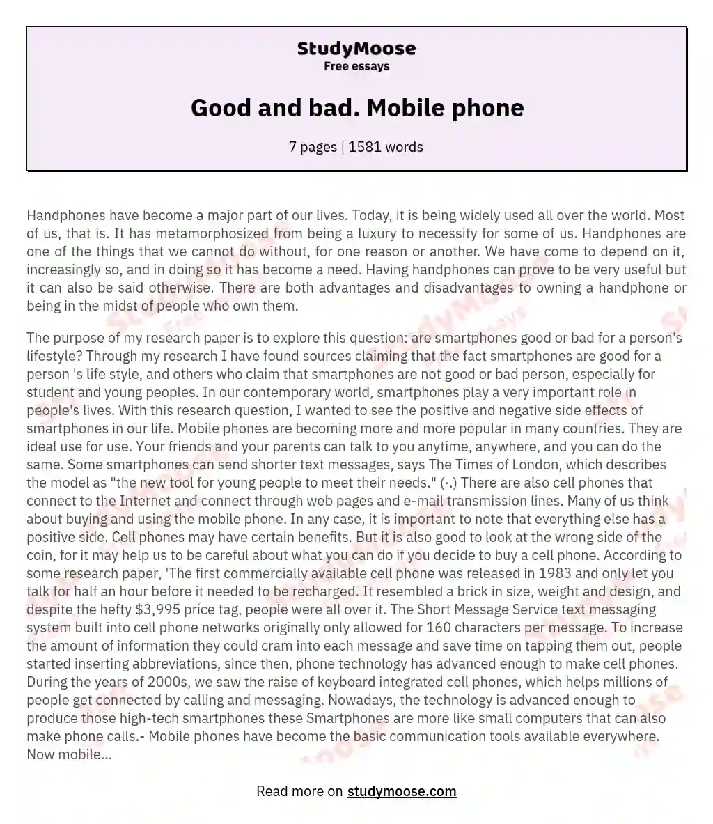 Good and bad. Mobile phone essay