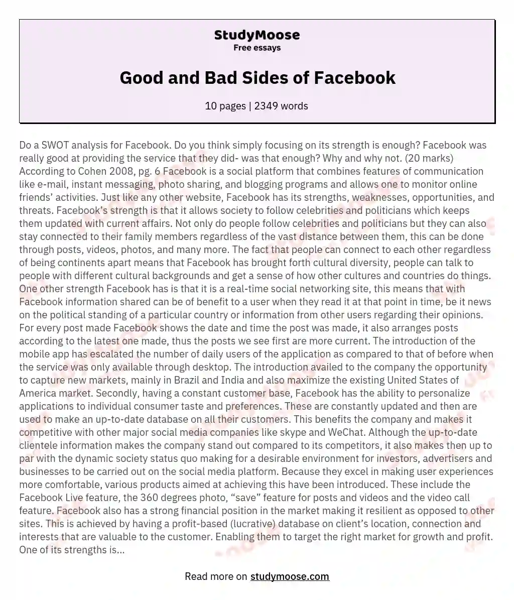 Good and Bad Sides of Facebook essay