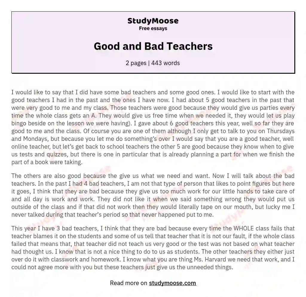 Good and Bad Teachers essay