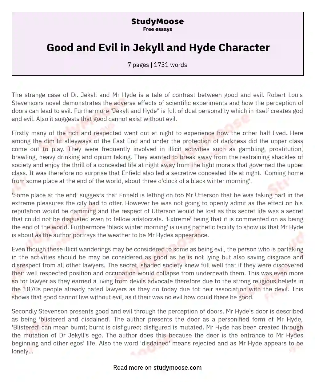 Good and Evil in Jekyll and Hyde Character