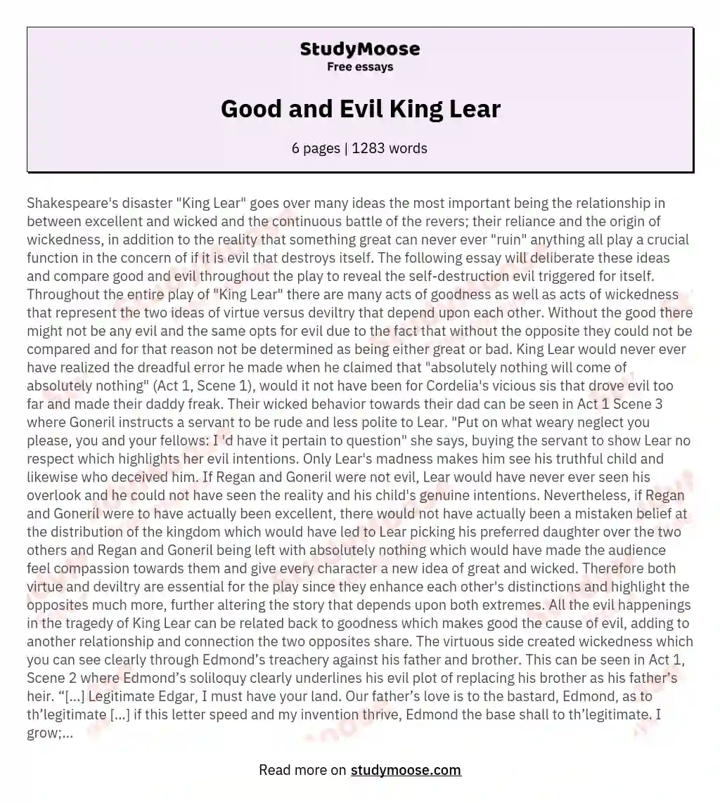 Good and Evil King Lear essay