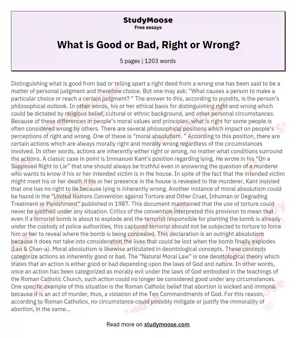 What is Good or Bad, Right or Wrong?