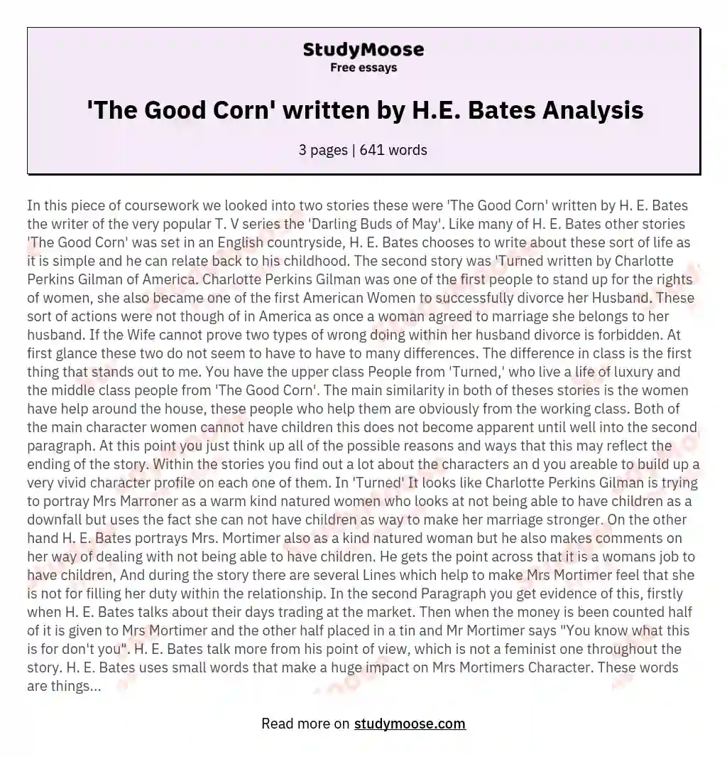 'The Good Corn' written by H.E. Bates Analysis essay