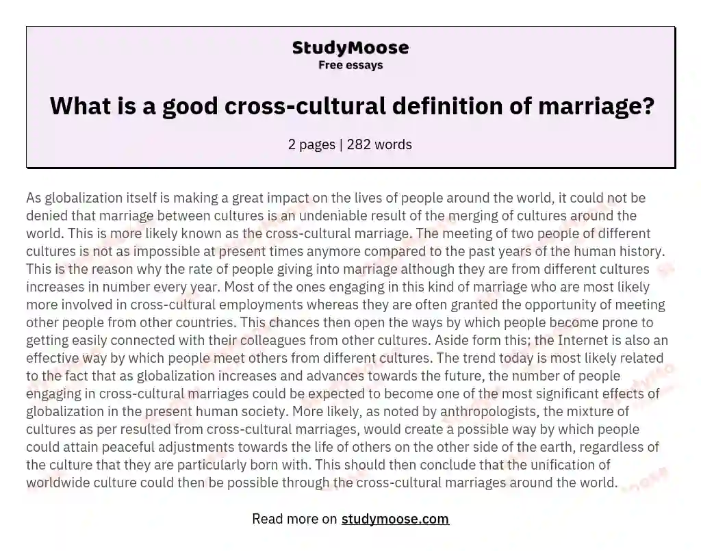 What is a good cross-cultural definition of marriage? essay