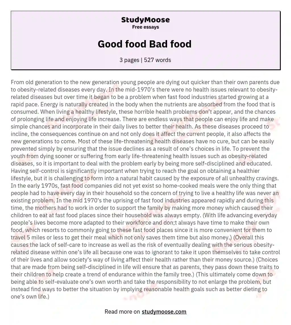 Good food Bad food  essay