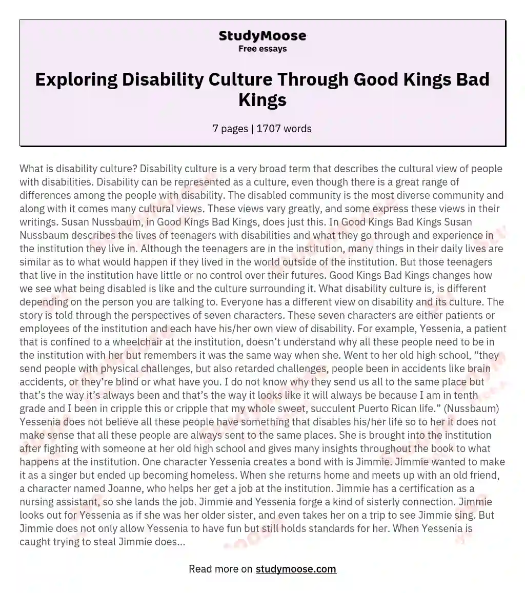 Exploring Disability Culture Through Good Kings Bad Kings essay