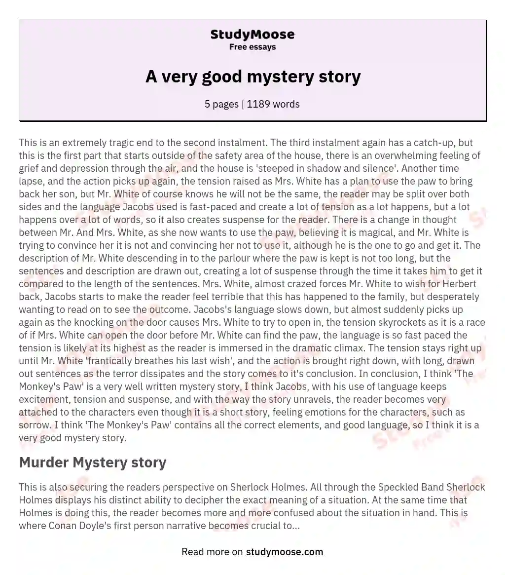 A very good mystery story