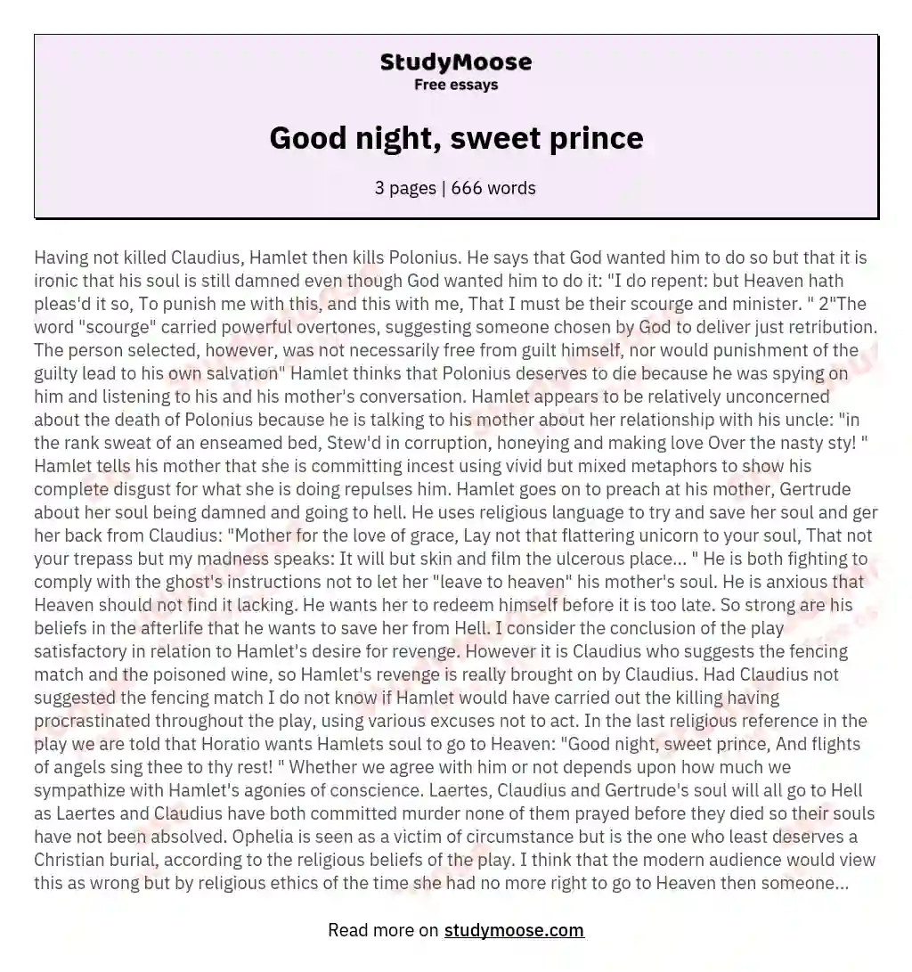 Good night, sweet prince essay