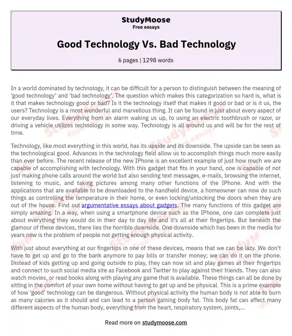 Good Technology Vs. Bad Technology essay