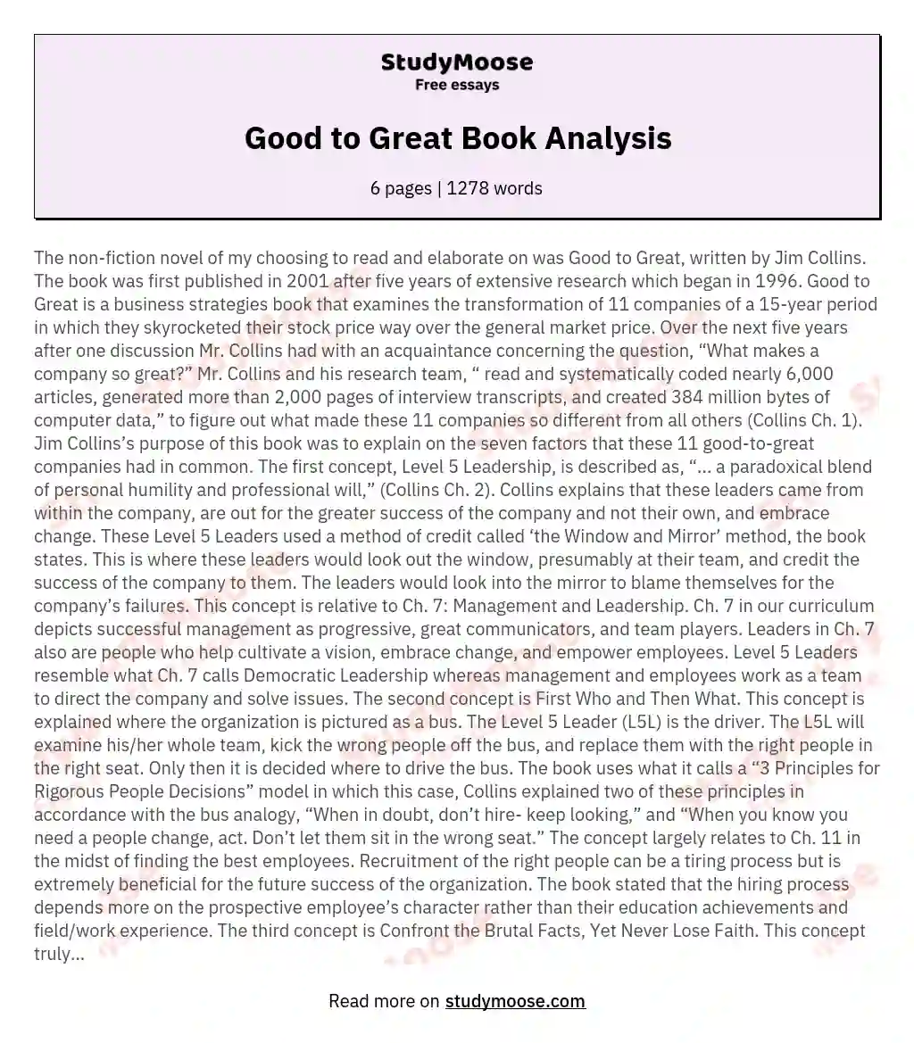 Good to Great Book Analysis essay
