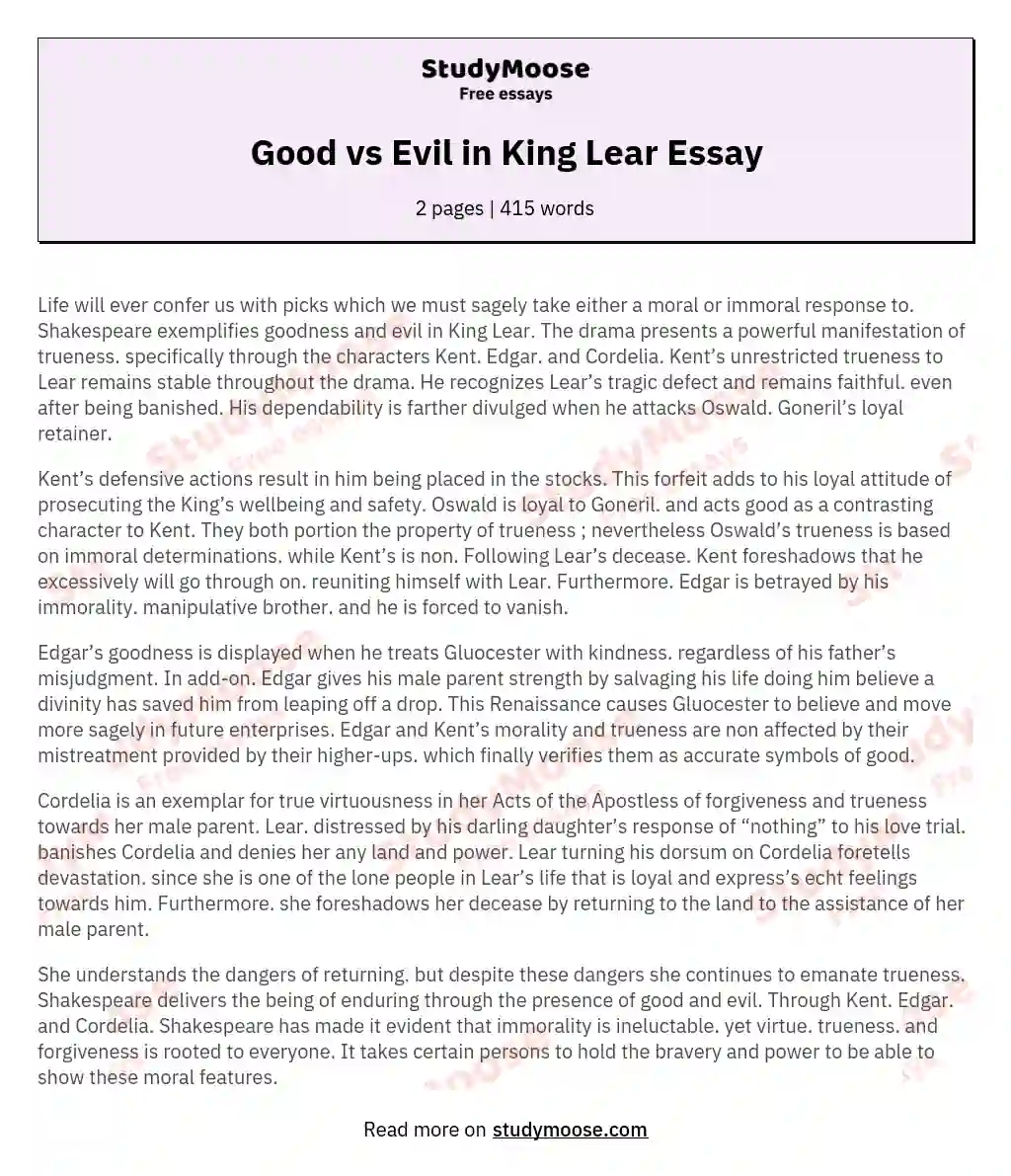 king lear good vs evil essay