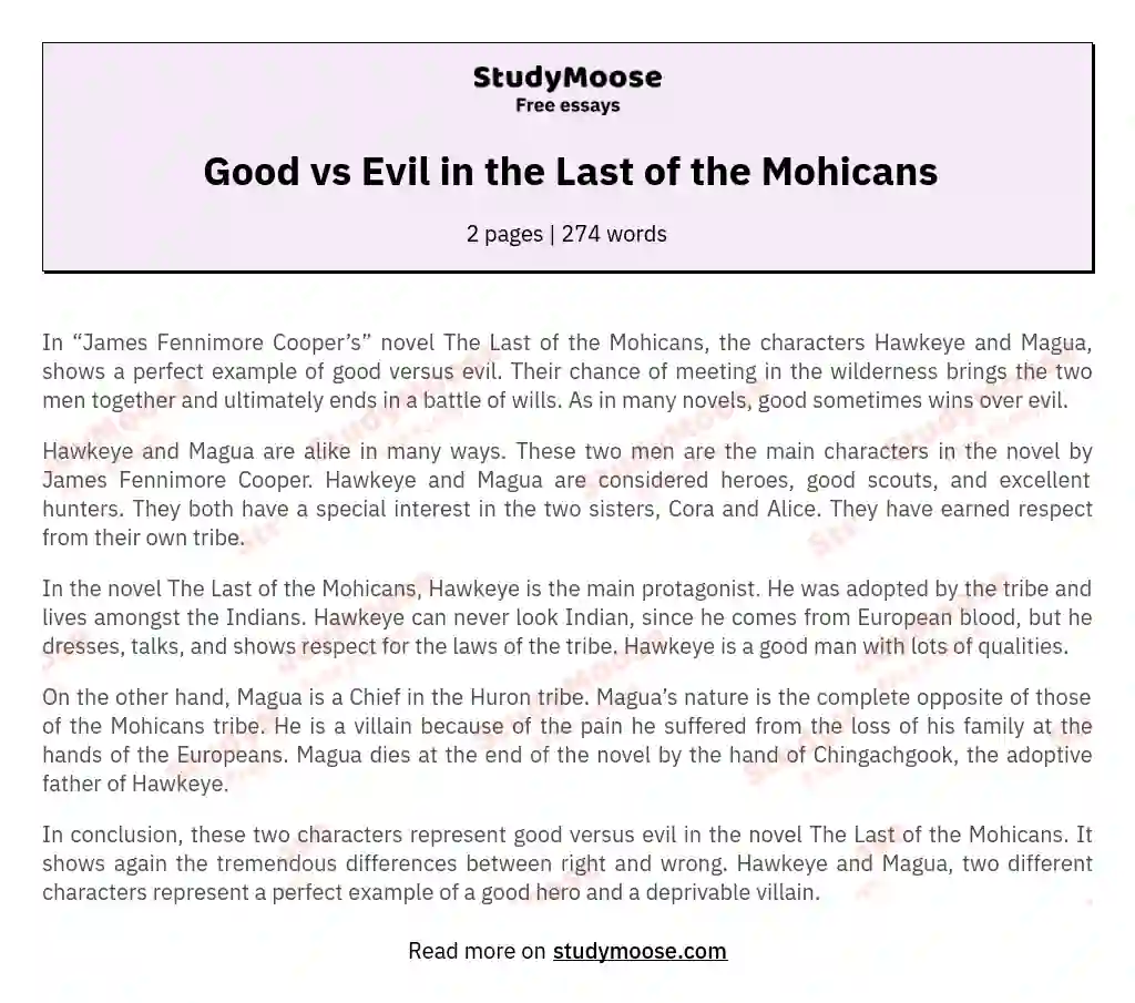 Good vs Evil in the Last of the Mohicans essay