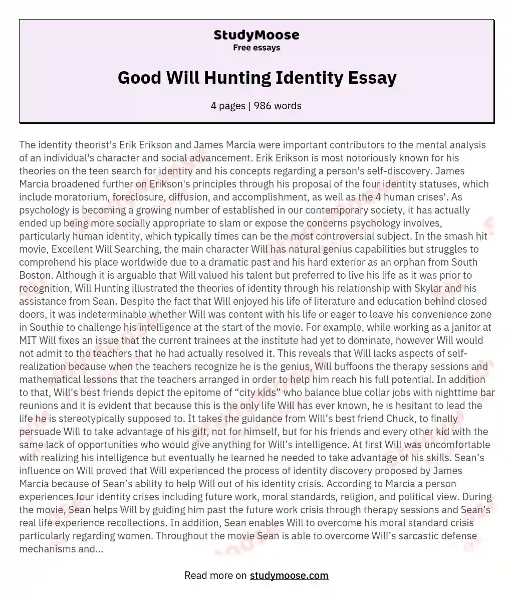 Good Will Hunting Identity Essay essay