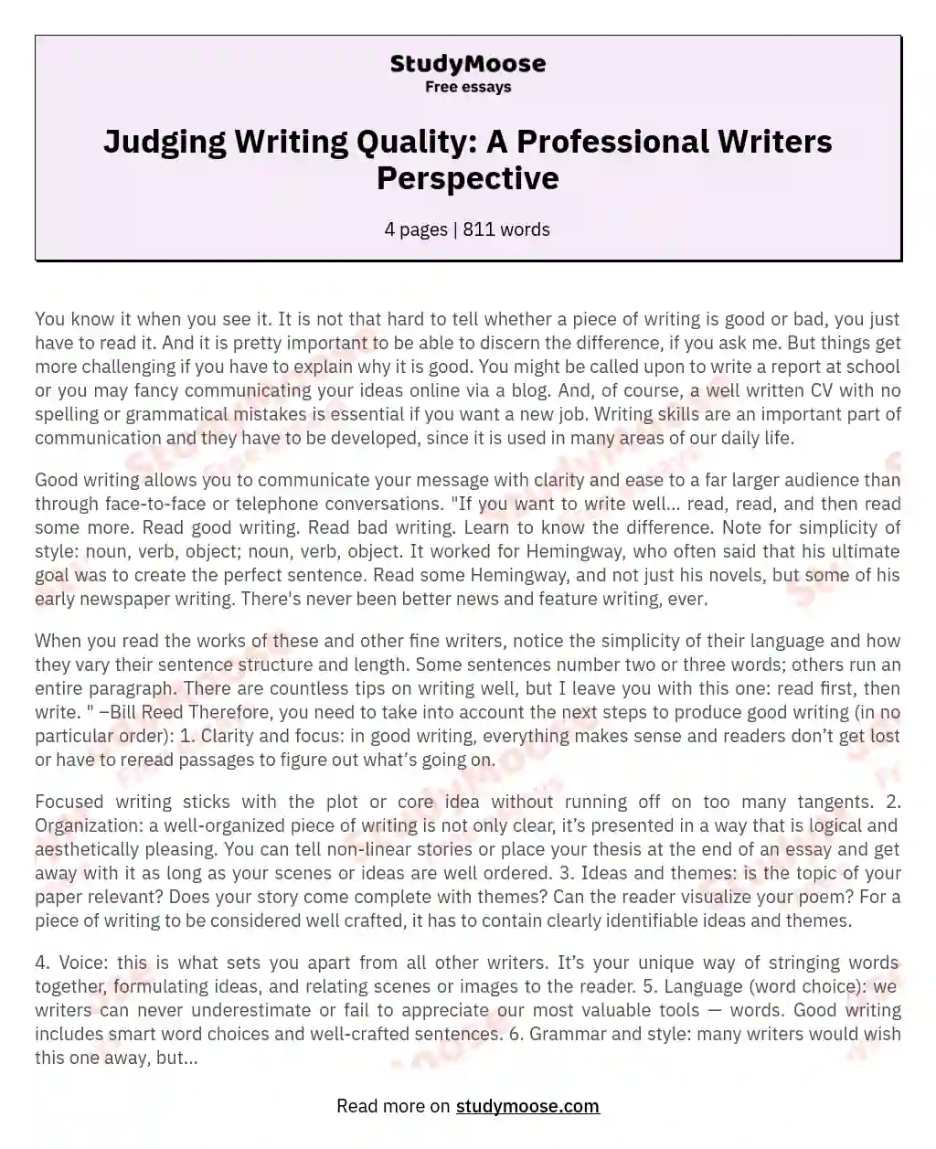 Judging Writing Quality: A Professional Writers Perspective essay