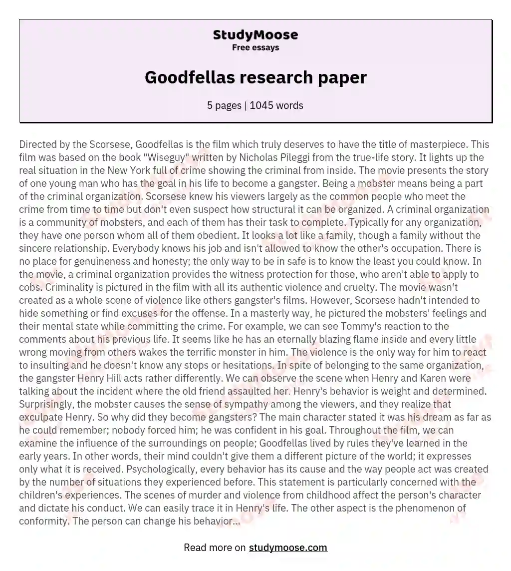 Goodfellas research paper essay
