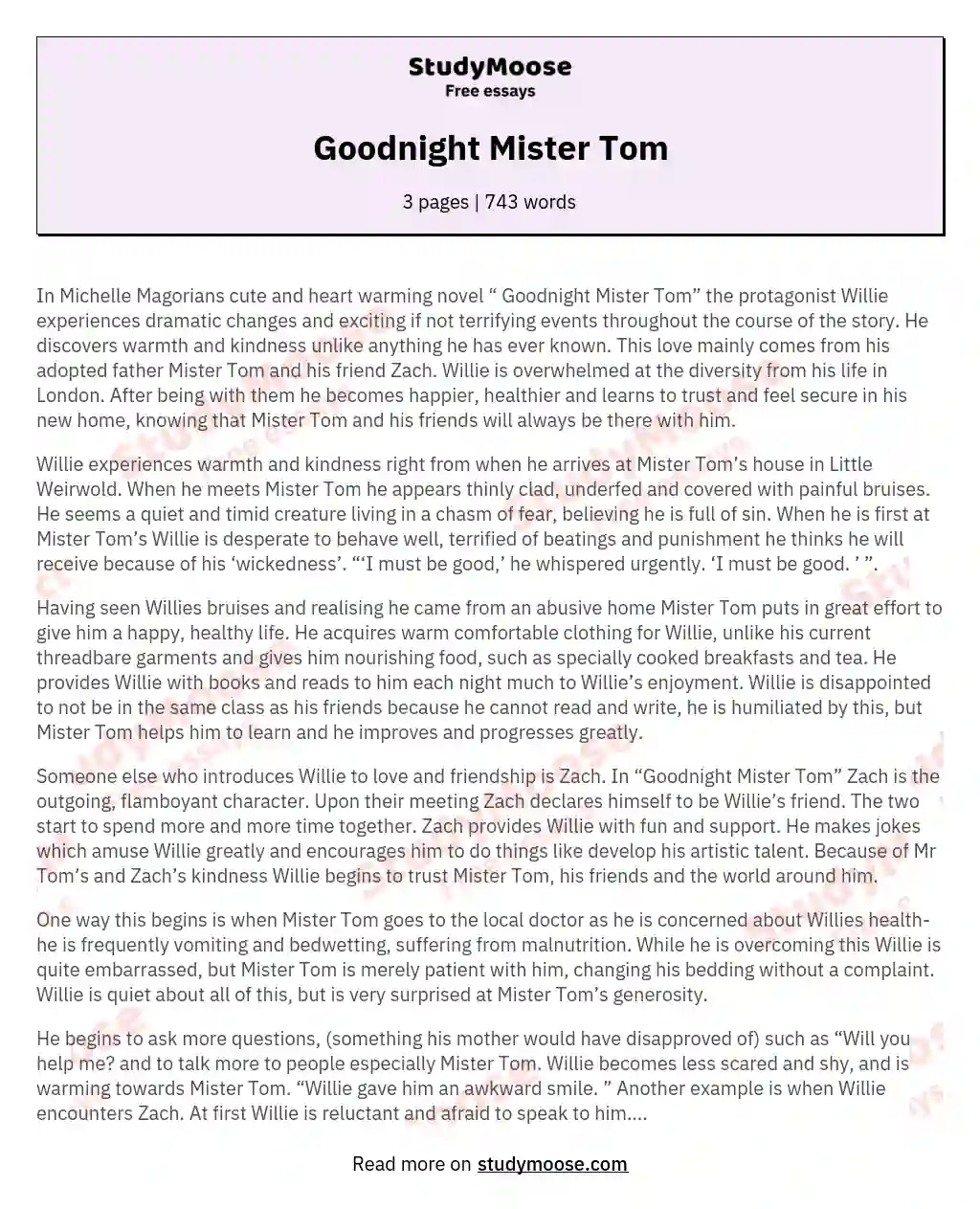 Goodnight Mister Tom essay