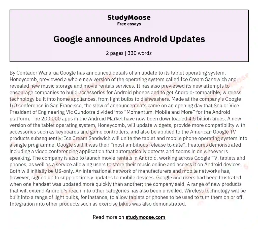 Google announces Android Updates essay