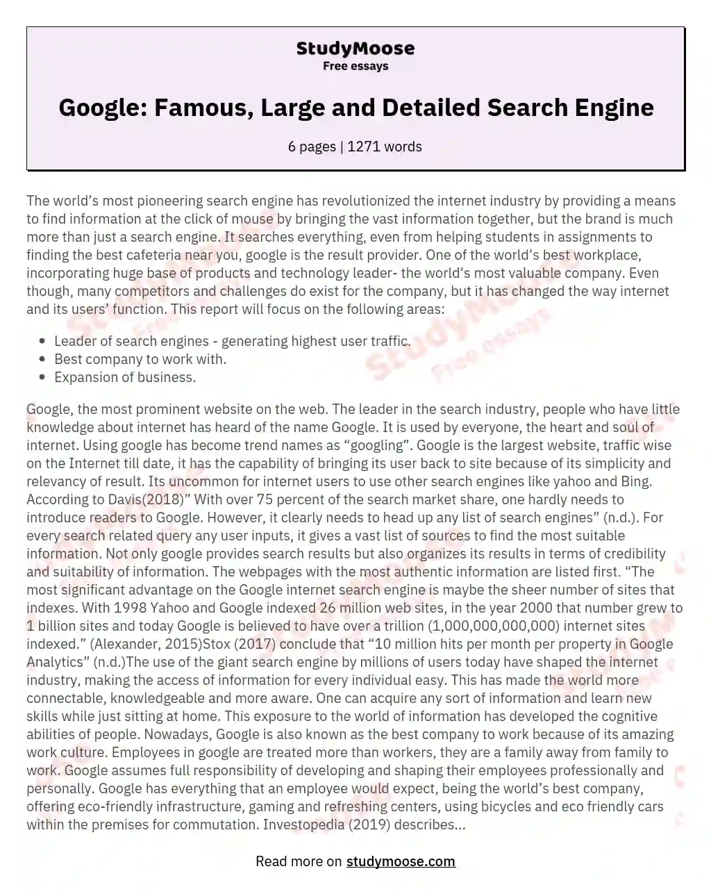 Google: Famous, Large and Detailed Search Engine essay