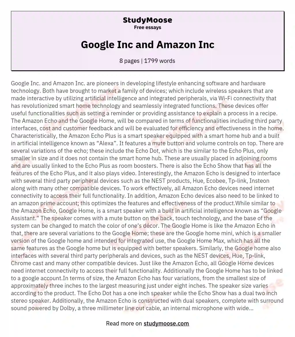 Google Inc and Amazon Inc essay