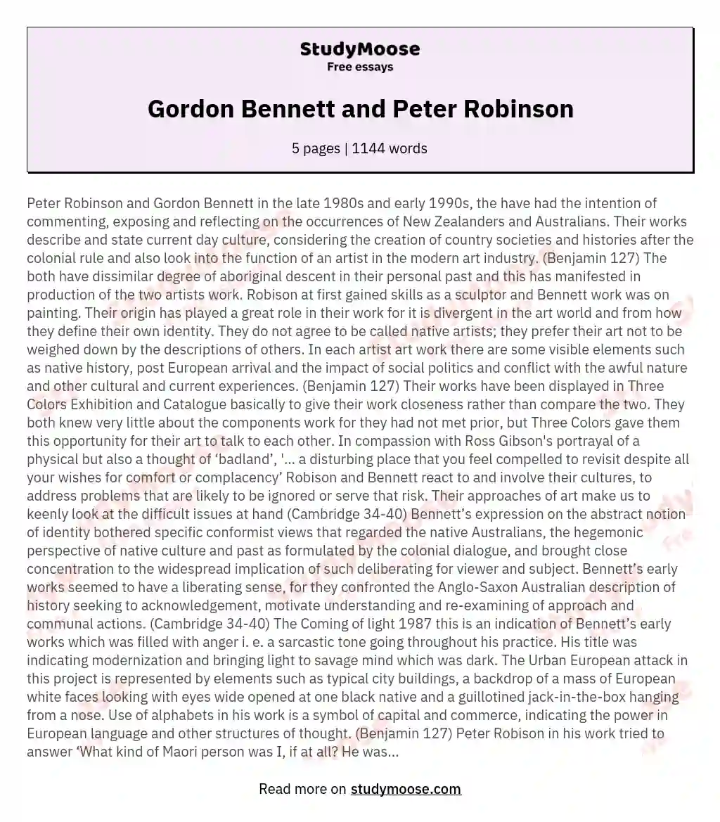Gordon Bennett and Peter Robinson essay