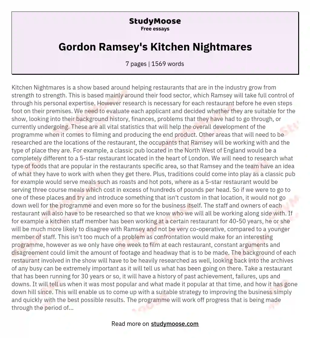 Gordon Ramsey's Kitchen Nightmares essay