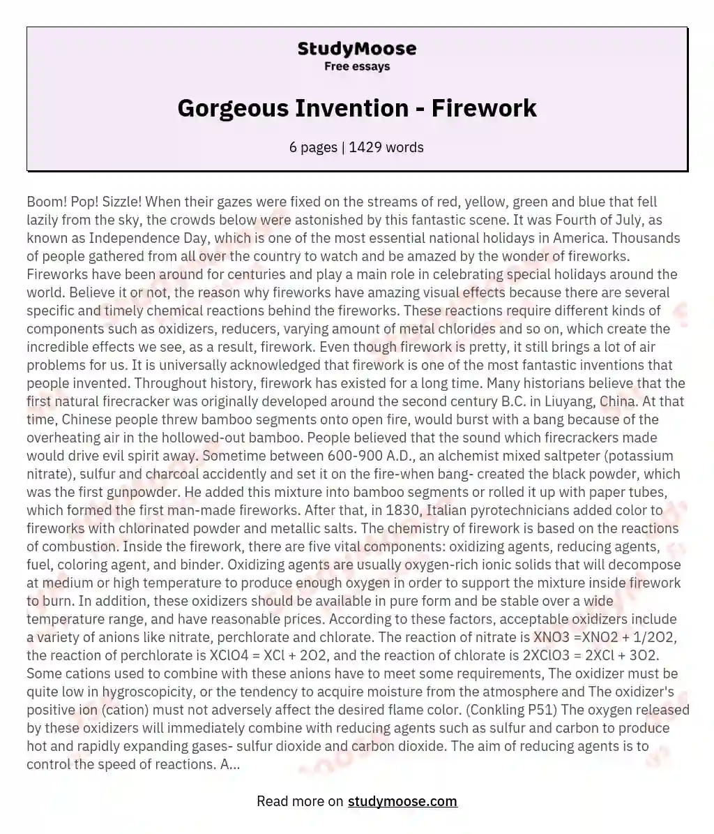 Gorgeous Invention - Firework essay