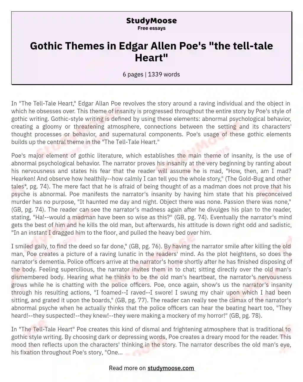 Gothic Themes in Edgar Allen Poe's "the tell-tale Heart" essay