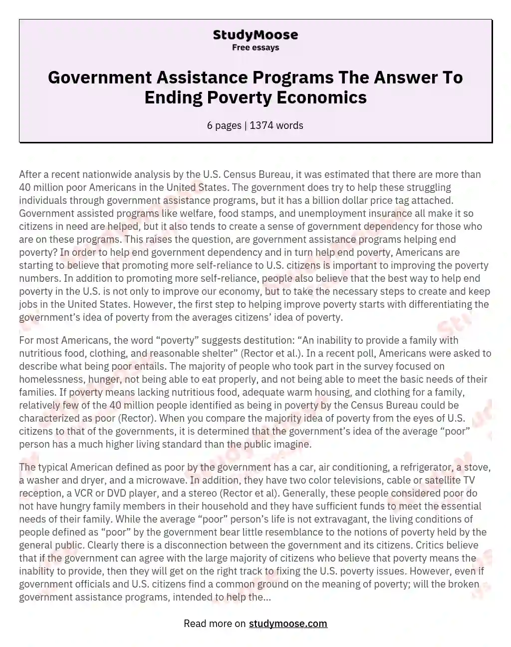Government Assistance Programs The Answer To Ending Poverty Economics essay