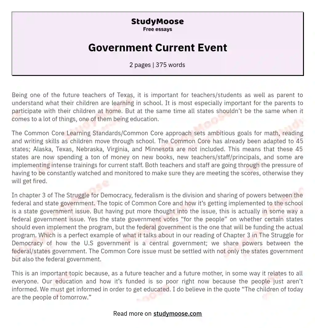 Government Current Event essay