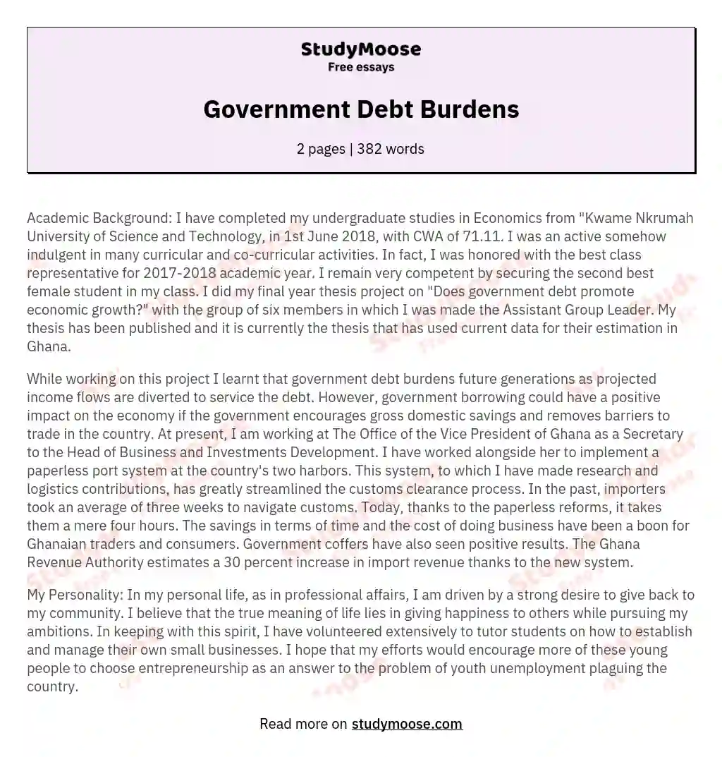 Government Debt Burdens essay