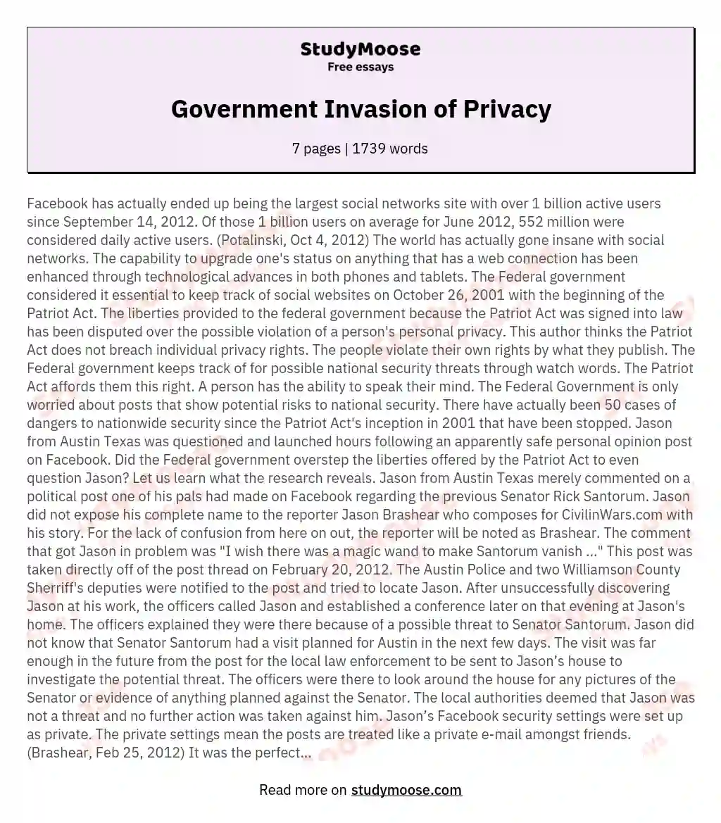 Government Invasion of Privacy essay
